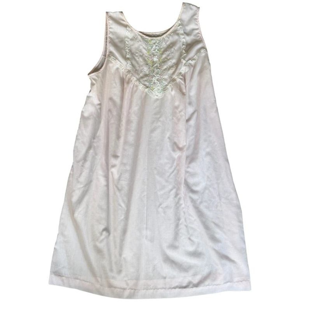 Gilead Vintage 70s Sleeveless Nightgown Floral Lace Embroidered Medium Pink